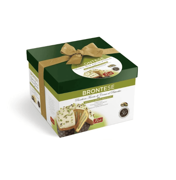Pistì Brontee artisanal Sicilian cake with almonds in a gift box.