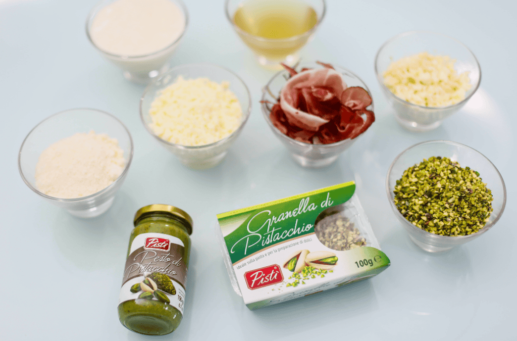 Pistachio ingredients and paste Assorted pistachio ingredients and paste for artisanal Sicilian sweets.