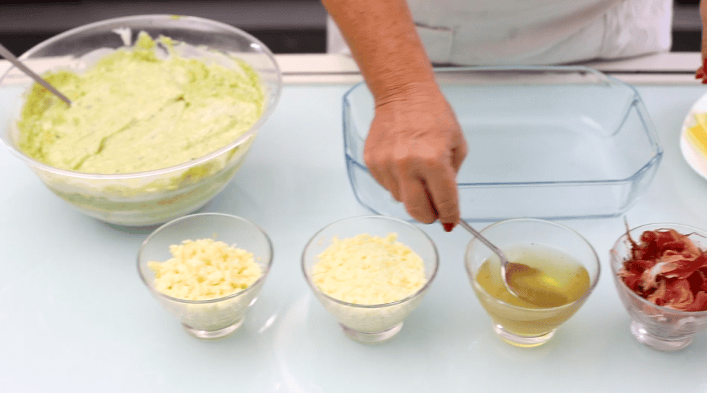 Crema di ricotta e prosciutto Preparing ricotta and prosciutto mixture for Sicilian sweet.