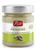 Pistachio cream jar with green label, Sicilian pistachios, artisanal sweet.