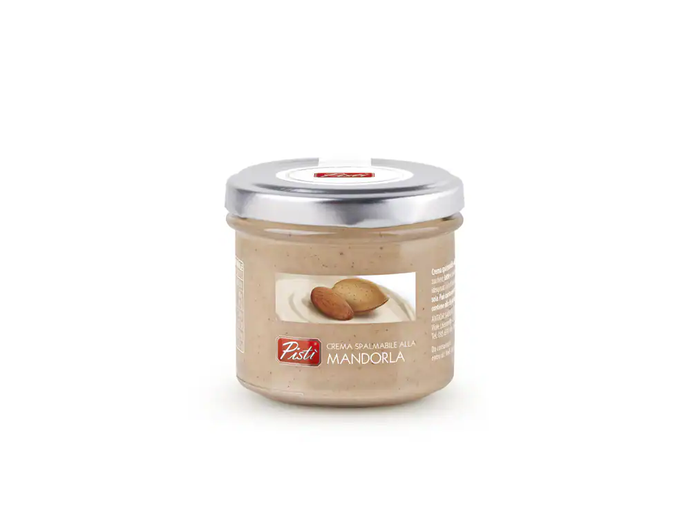Crema di mandorla artigianale Pistì in barattolo, Sicilia.