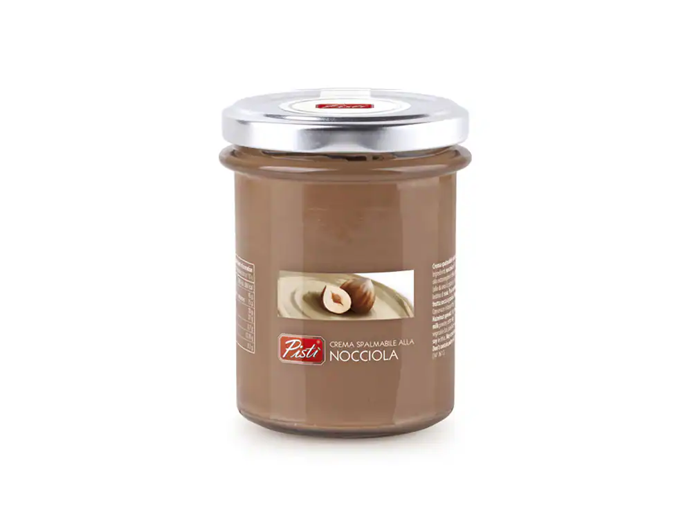Delicious hazelnut cream in a glass jar by Pistì.