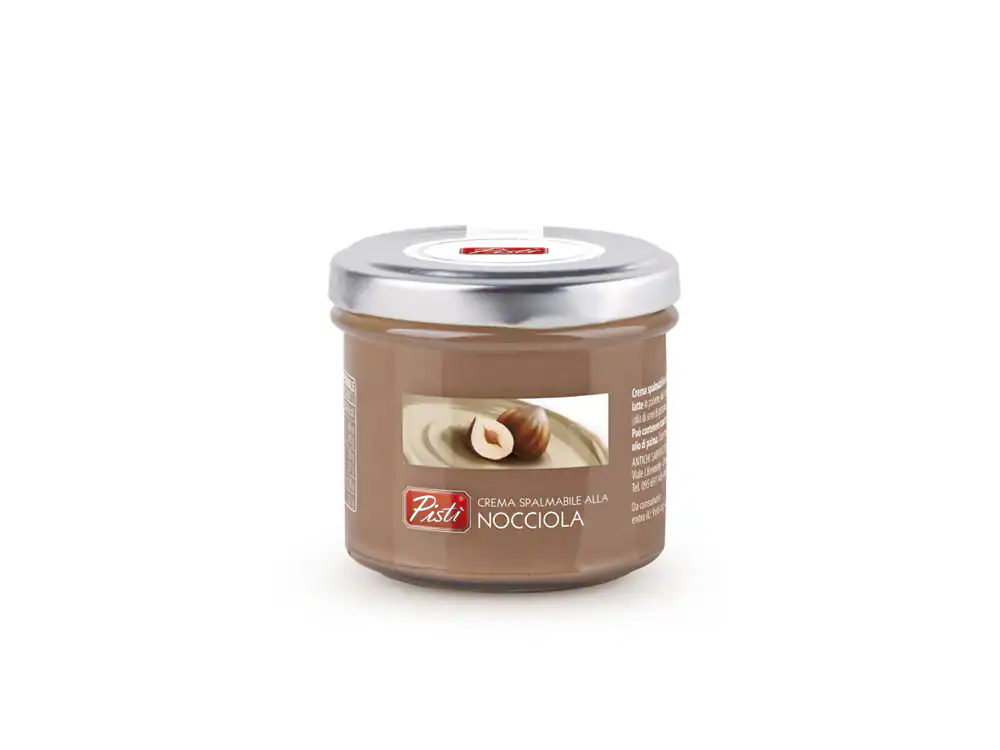 Nocciola hazelnut spread cream in a glass jar.