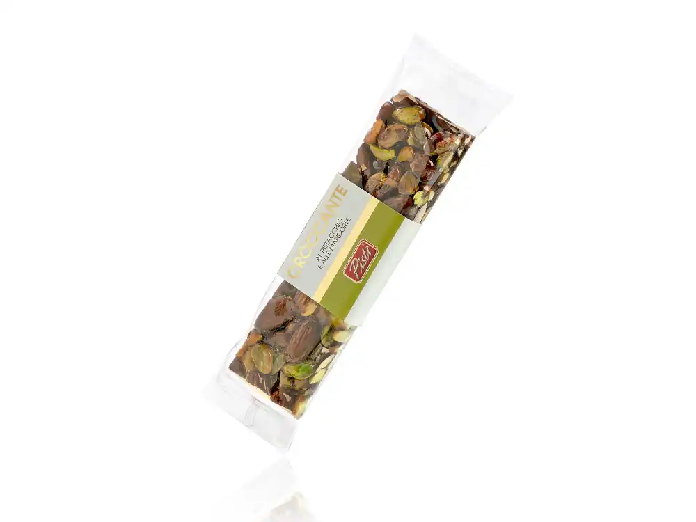 Sicilian pistachio nougat bar with almonds and honey, artisanal sweet from Pistì.
