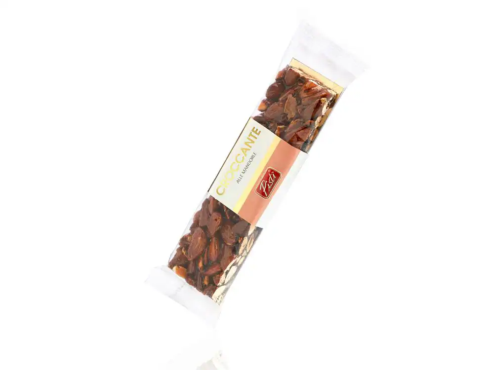 Artisanal Sicilian almonds in transparent packaging, premium quality.