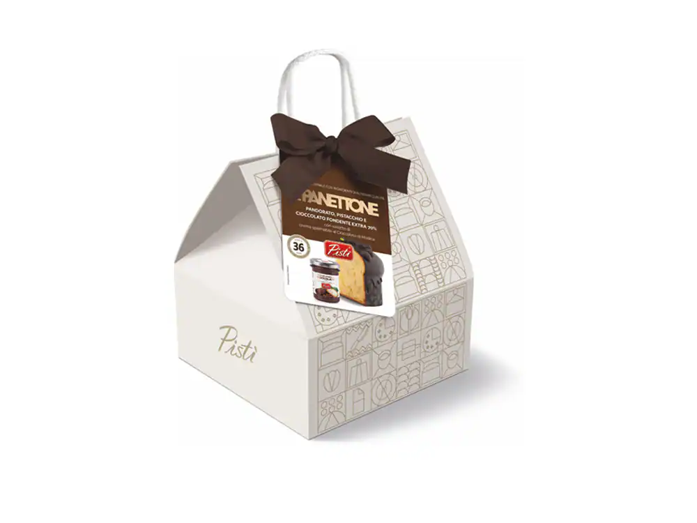 Sicilian artisanal cake in elegant gift box with ribbon.