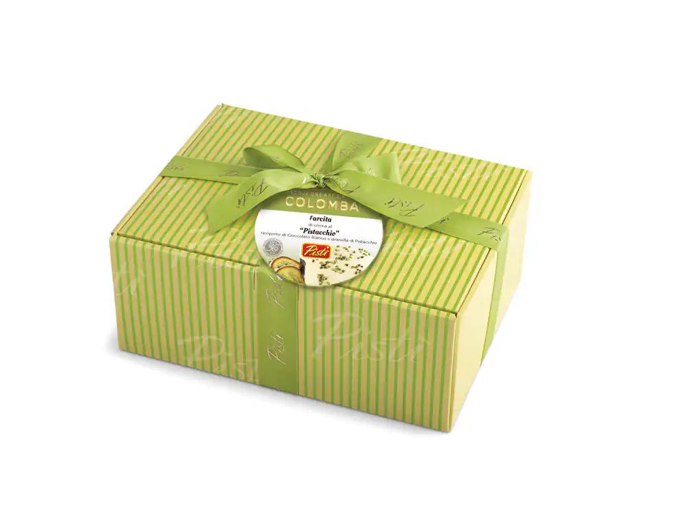 Sicilian Torrone gift box with green ribbon, artisanal sweet from Sicily.