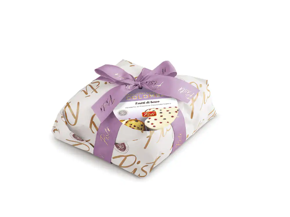 Artisanal biscotti gift box wrapped with purple ribbon, perfect for gifting.