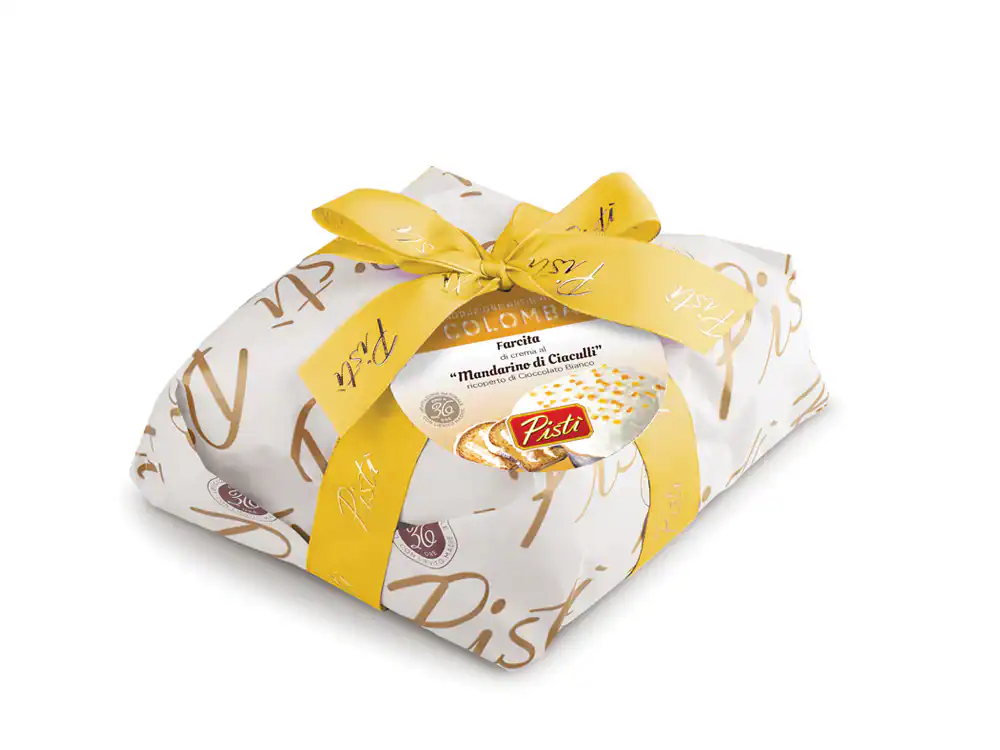 Artisanal Sicilian mandorla and cioccolato sweet, beautifully wrapped with yellow ribbon.