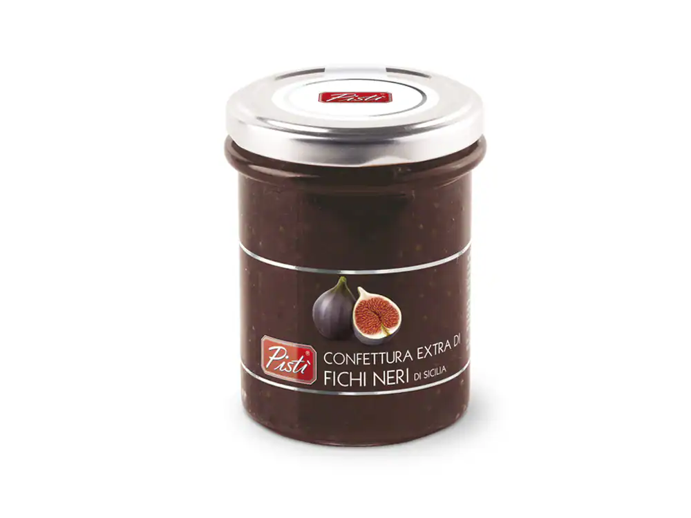 Sicilian black fig jam in glass jar, artisanal sweet spread.
