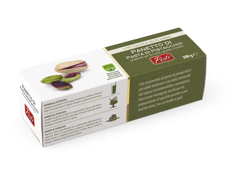 Sicilian pistachio paste in a 200g box, artisanal and natural.