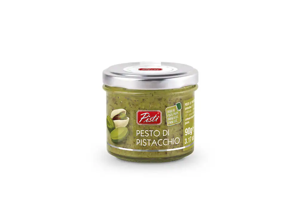 Artisanal pistachio pesto in glass jar, Sicilian flavor, 90g.