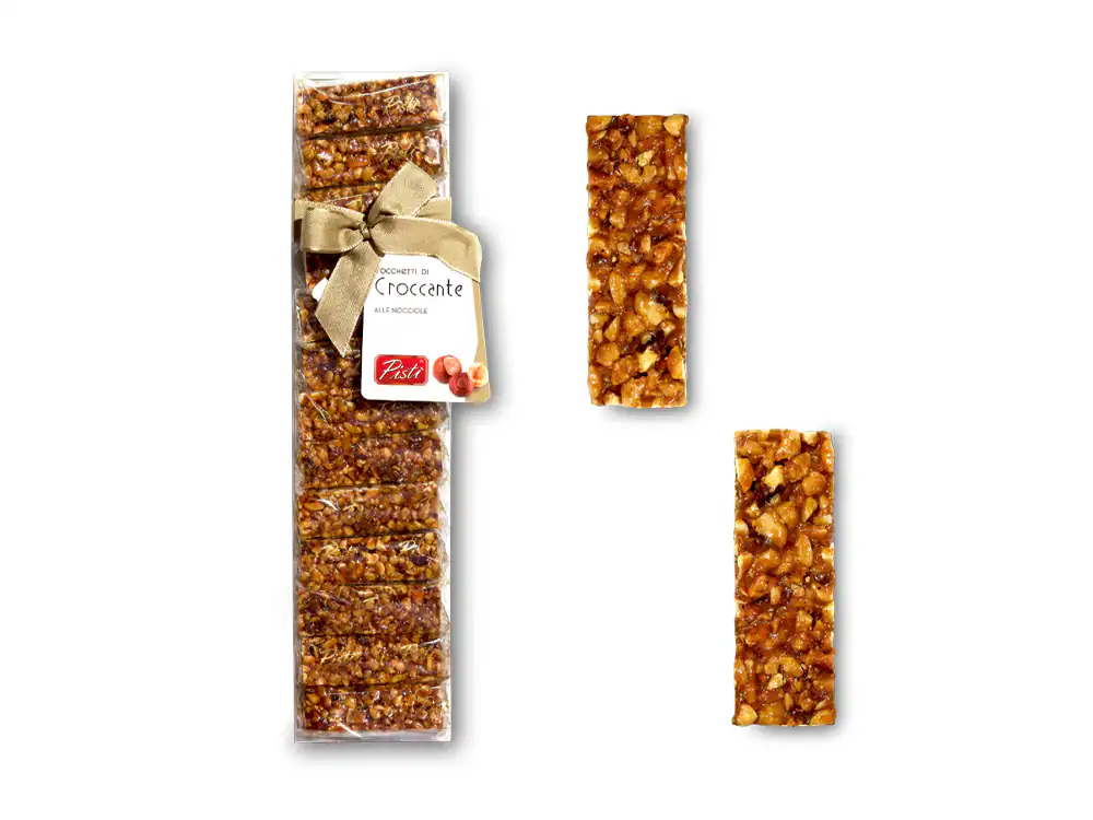Sicilian hazelnut brittle bar, artisanal and crunchy, perfect for snacking.