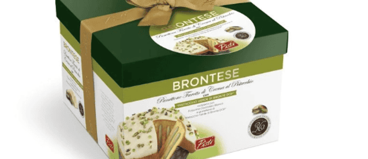 Pistì Brontee artisanal Sicilian cake with almonds in a gift box.